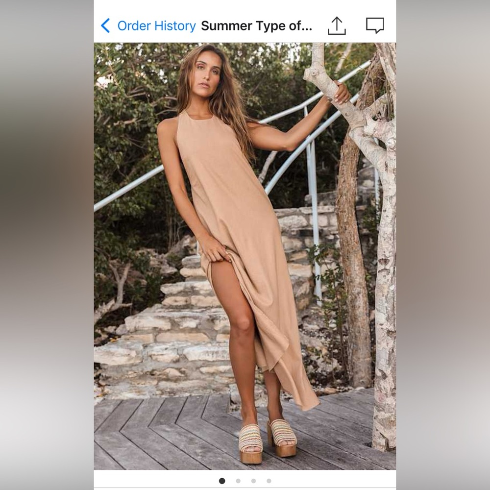 Lulu’s halter top, open back maxi dress
